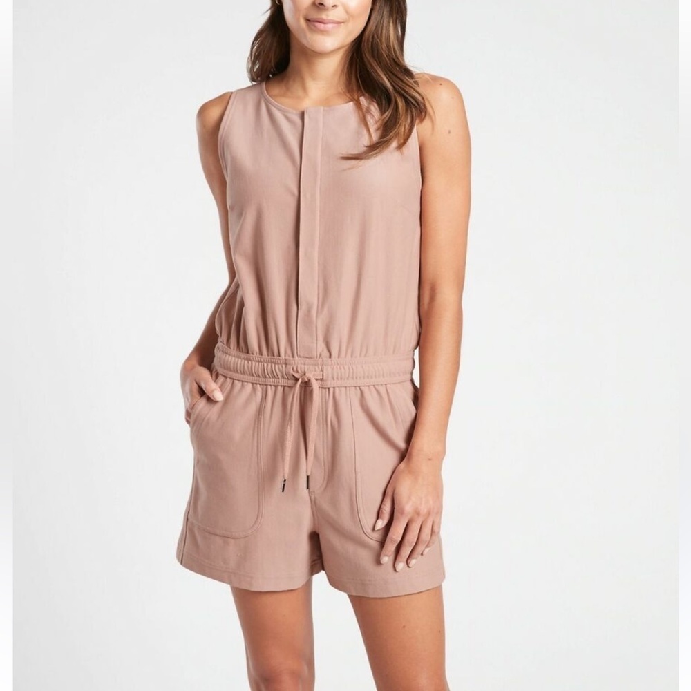 ATHLETA Blush pink/tan Knit Romper Short Snap up Women's Size Large